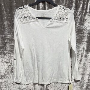 Sonoma Ivory Long Sleeve Top with Lace Accents